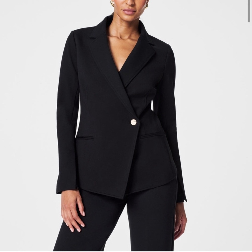 SPANX PERFECT ASYMMETRICAL TAILORED BLAZER Jacket Classic Black New NWT